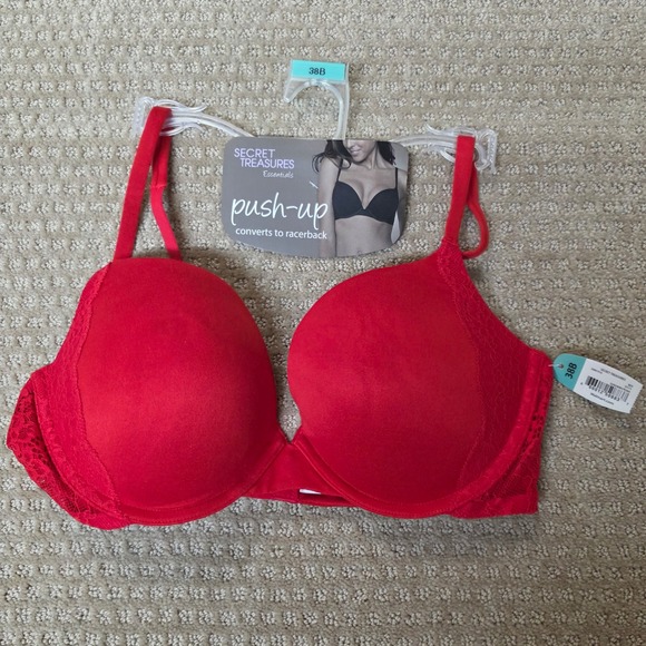 Secret Treasures Other - Secret Treasures Push-Up Bra Women 38B Red Lace Trim Convertible Racerback NWT